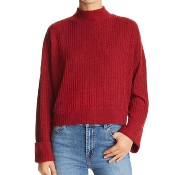 Red Mock Neck Long Sleeve Rib Knit Sweater by Band of Gypsies - Picture 2 of 4